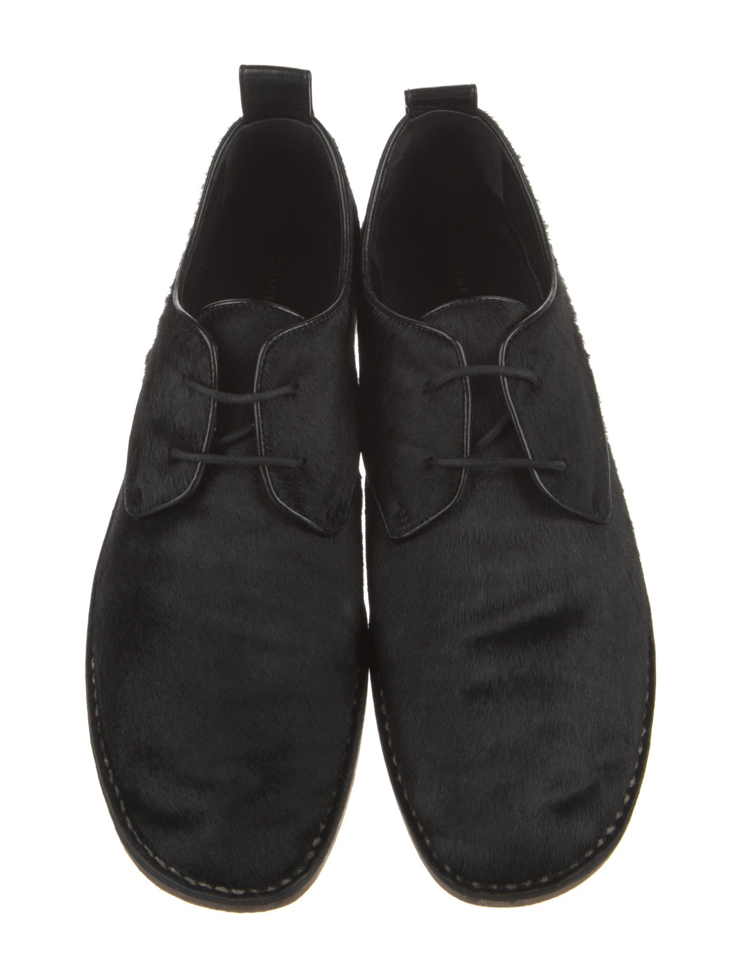 Celine Ponyhair Leather Trim Embellishment Derby Shoes